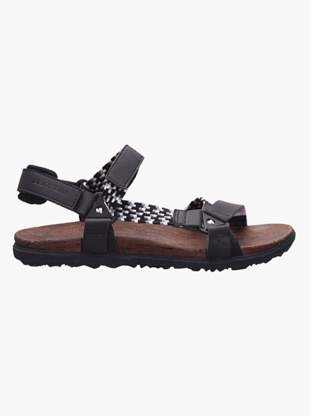 Merrell Black White Around Town Sunvue Woven Cork Footbed Sandals Sz 8 Active